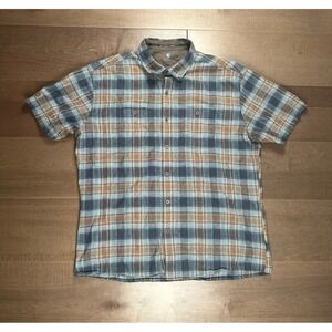 Kuhl Skorpio Shirt Men's XL Blue Linen Blend Plaid Button Up Outdoor Hiking Mtns